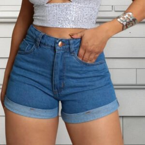 Short Jeans Moçabonitta Feminino Cintura Alta Adulto Algodão