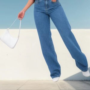 Calça Jeans Feminina Wide Leg 100% Jeans Premium Tendência