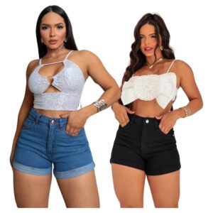 Kit 2 Shorts Jeans Moçabonitta Feminino Adulto Algodão.