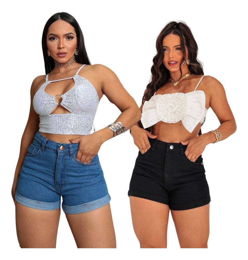 Kit 2 Shorts Jeans Moçabonitta Feminino Adulto Algodão.