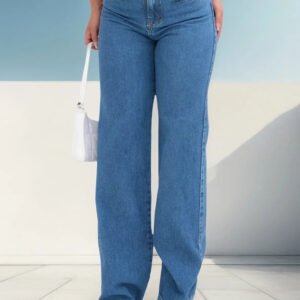 Calça Jeans Wideleg Pantalona Premium Cintura Alta Blogueira