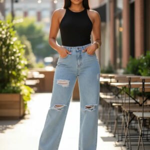 Calça Jeans Wide Leg Feminina Moçabonita